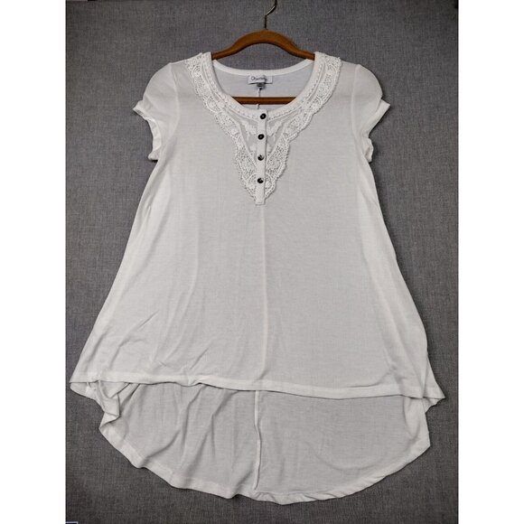 Olsenboye Women's White Lace Trim Short Sleeve Scoop Neck Boho Top XS USED - Picture 1 of 6